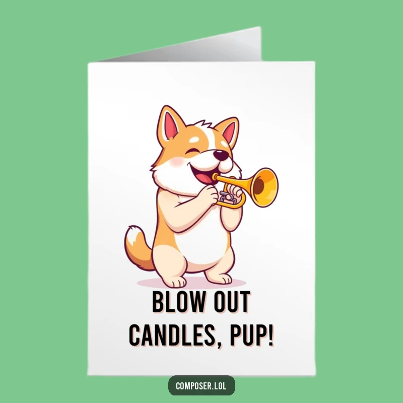 Free Printable Birthday Card: Jazzy Dog Trumpeter - Funny Downloadable & Musical!