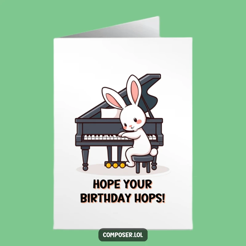 Free Printable Birthday Card: Piano Rabbit Character Funny Downloadable Gift