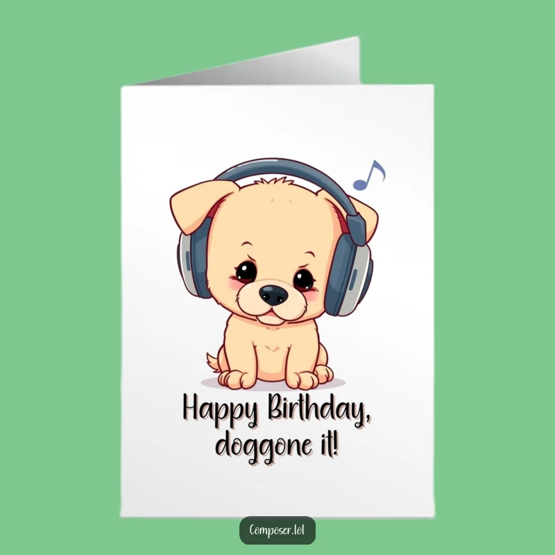 Free Printable Puppy Birthday Card: Funny Headphones Bop Downloadable Gift