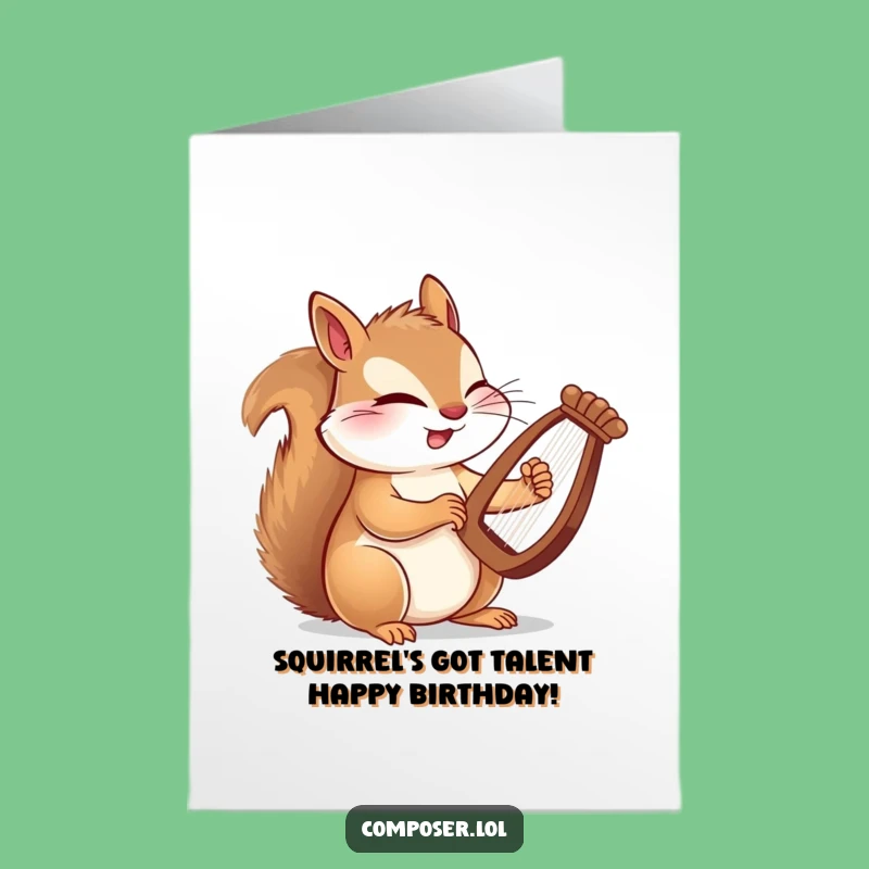 Free Printable Winking Squirrel Harpist Birthday Card - Funny Downloadable Gift