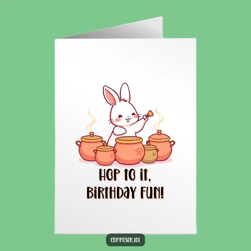 Free Printable Bunny Drummer Birthday Card: Funny Downloadable Gift for Lively Celebrations