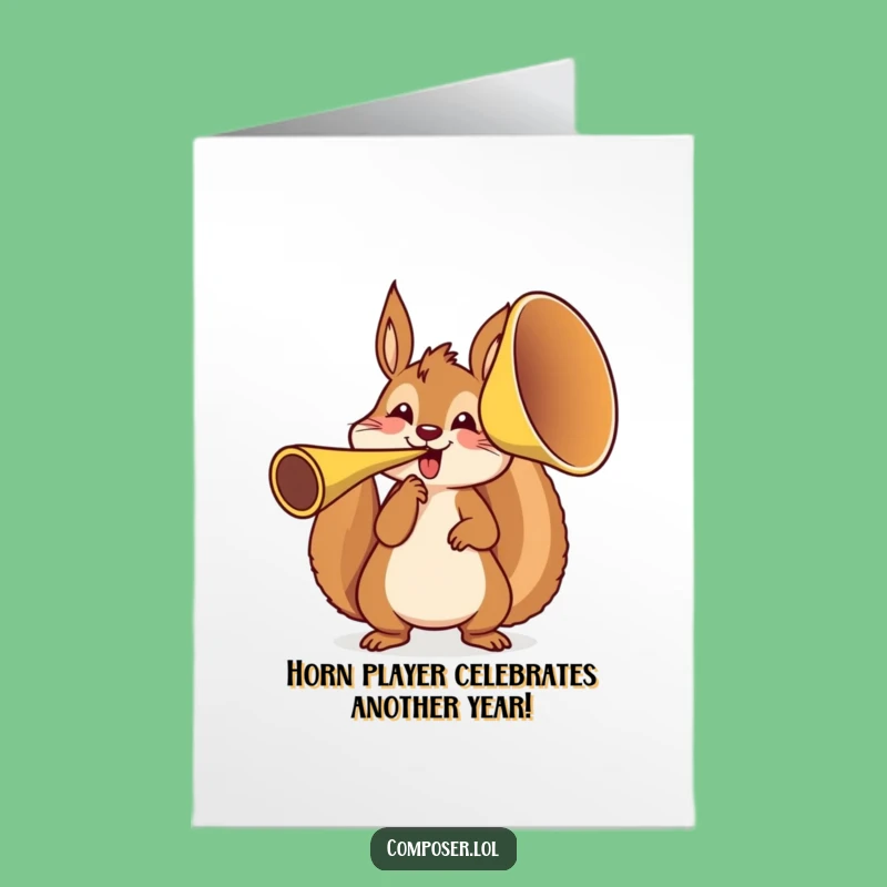 Free Printable Birthday Card: Funny Squirrel Horn Fanfare Downloadable Gift