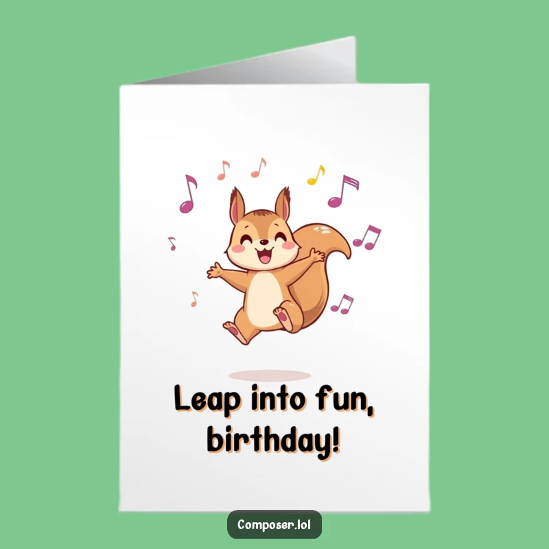 Free Printable Squirrel Music Birthday Card: Funny Downloadable Gift for Energetic Souls