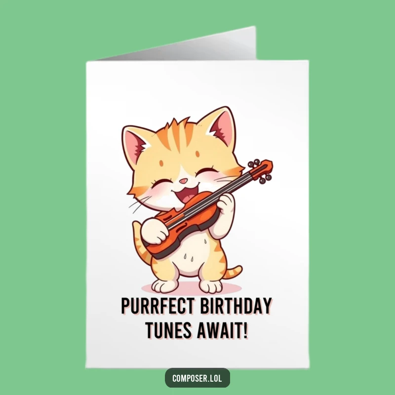 Free Printable Kitten Birthday Card: Funny Violinist Cat Downloadable Gift