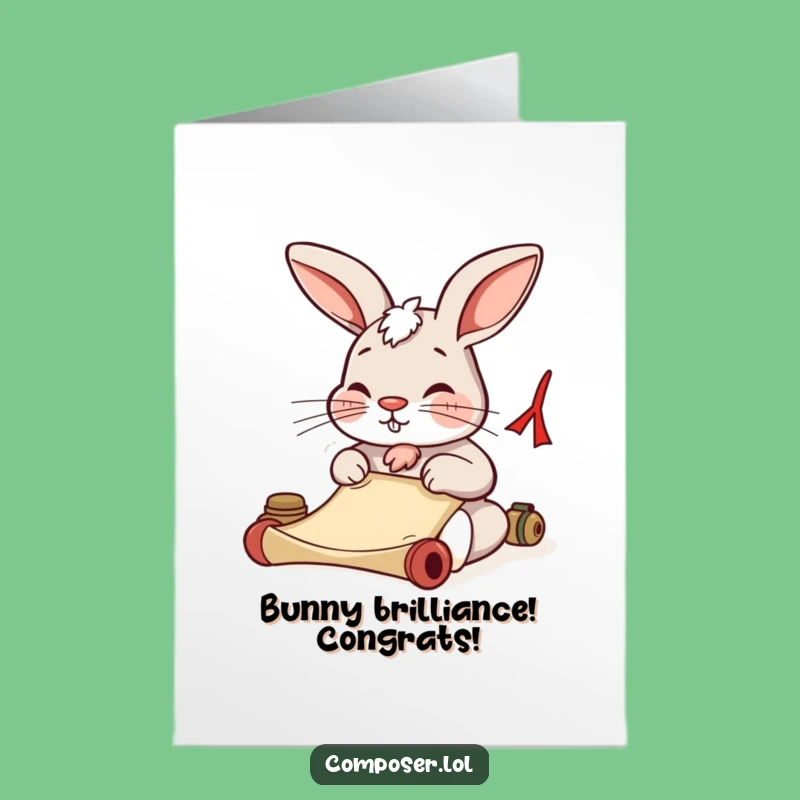 Free Printable Rabbit Card: Funny Writer Congratulations Downloadable Gift for Achievers