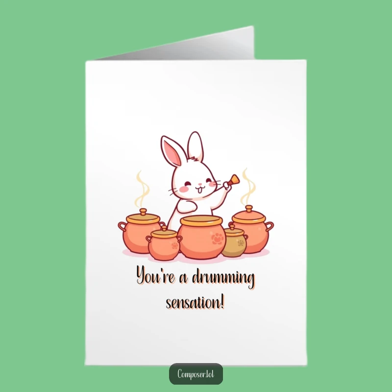 Free Printable Bunny Drummer Congrats Card: Funny Downloadable Gift for Celebrating Wins