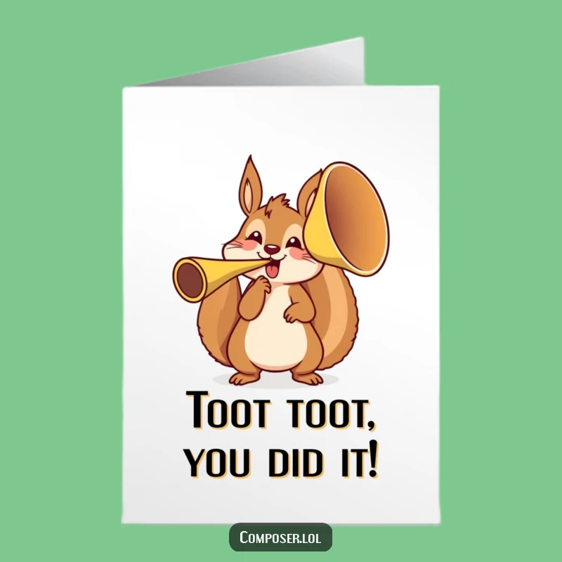 Free Printable Congrats Card: Squirrel's Horn Blast for Your Big Win!