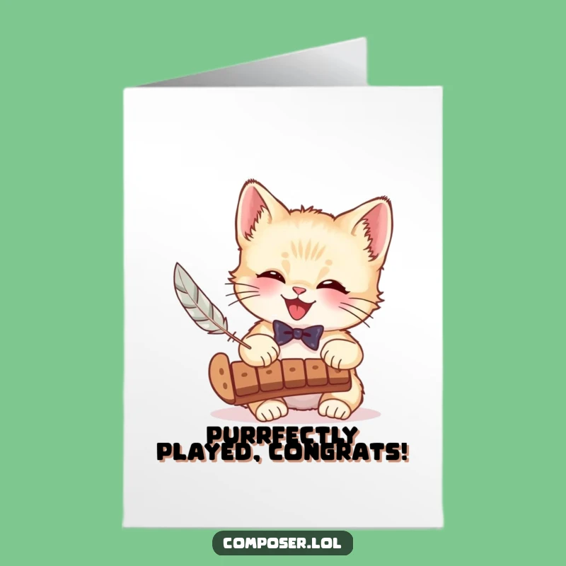 Free Printable Kitten Congrats Card: Xylophone Feather Downloadable Gift