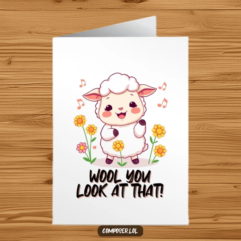 Funny Free Printable Congratulations Card: Cheerful sheep conductor leads a blooming flower chorus, celebrating success.