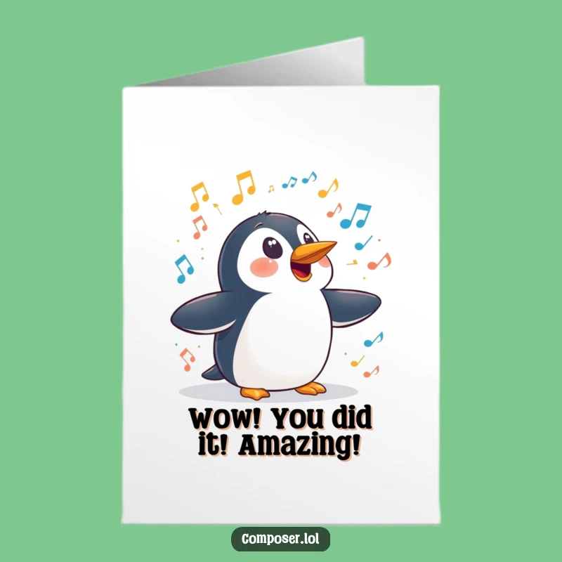 Free Printable Congrats Card: Shocked Penguin, Hilarious Downloadable Greeting for Unexpected Triumphs