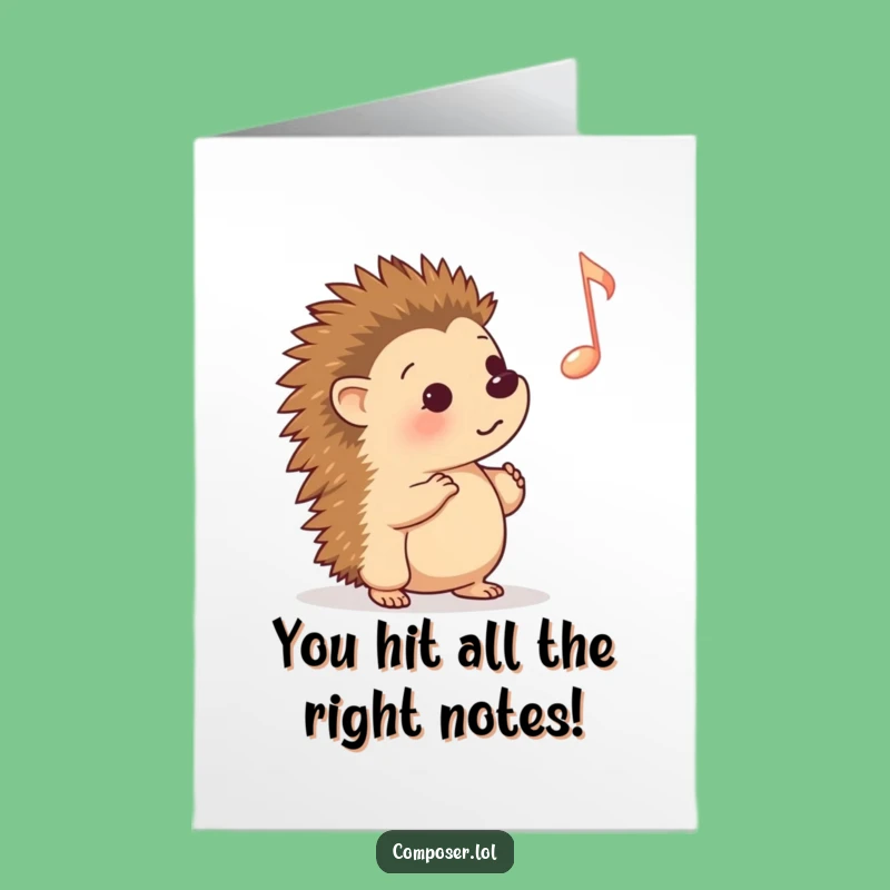 Free Printable Congrats Card: Curious Hedgehog Music Fan Funny Downloadable Gift