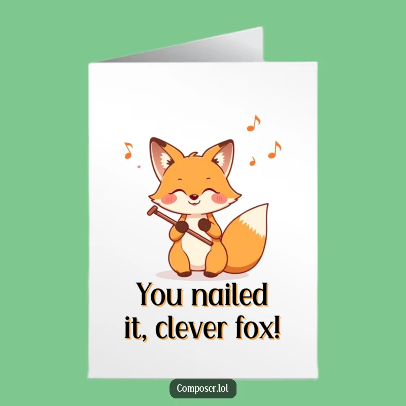 Free Printable Fox Composer Congrats Card: Funny Downloadable Gift for Celebrating Success