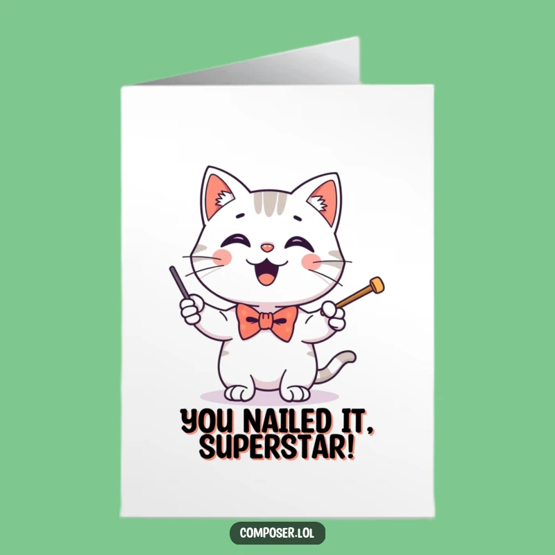 Free Printable Congrats Card: Conducting Cat Character Funny Downloadable Gift