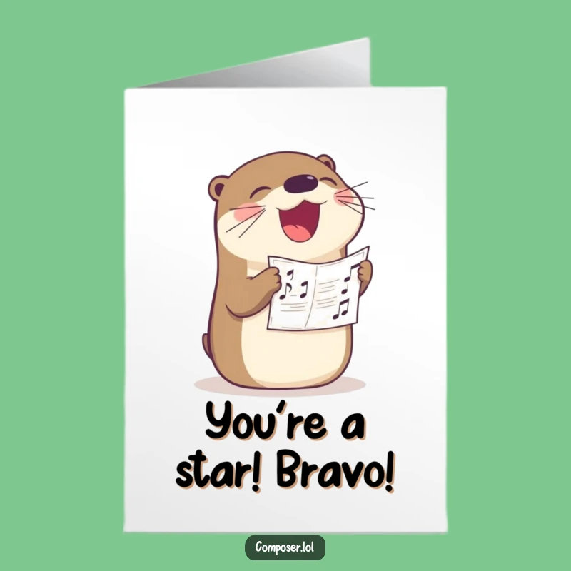 Free Printable Congrats Card: Cheerful Otter Crooner, Hilarious Downloadable Greeting for Celebrating Success Loudly