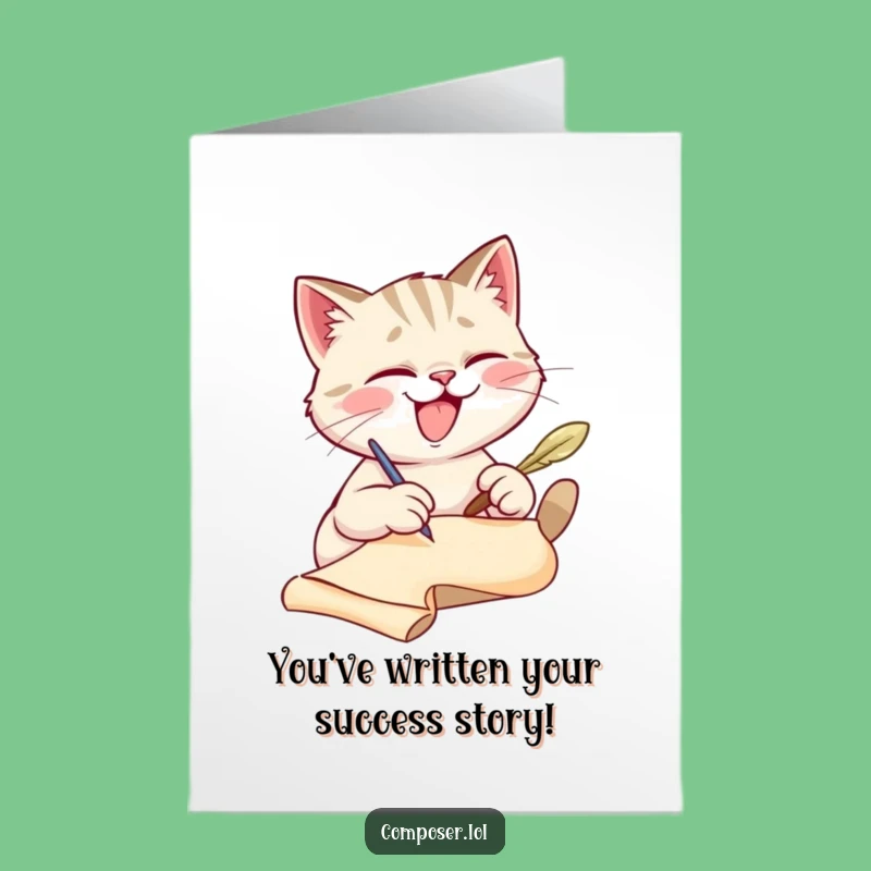 Free Printable Cat Writer Congrats Card: Funny Downloadable Gift