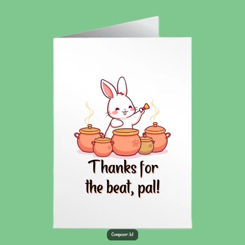 Free Printable Bunny Drummer Thanks Card: Funny Downloadable Gift for Expressing Thanks