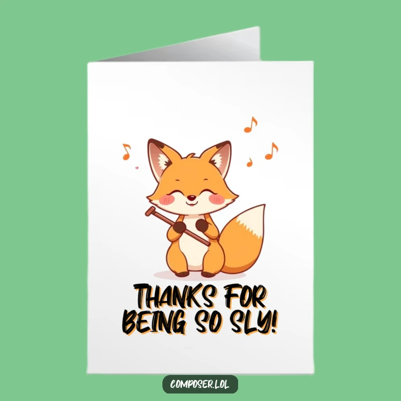 Free Printable Fox Composer Thanks Card: Funny Downloadable Gift for Expressing Gratitude