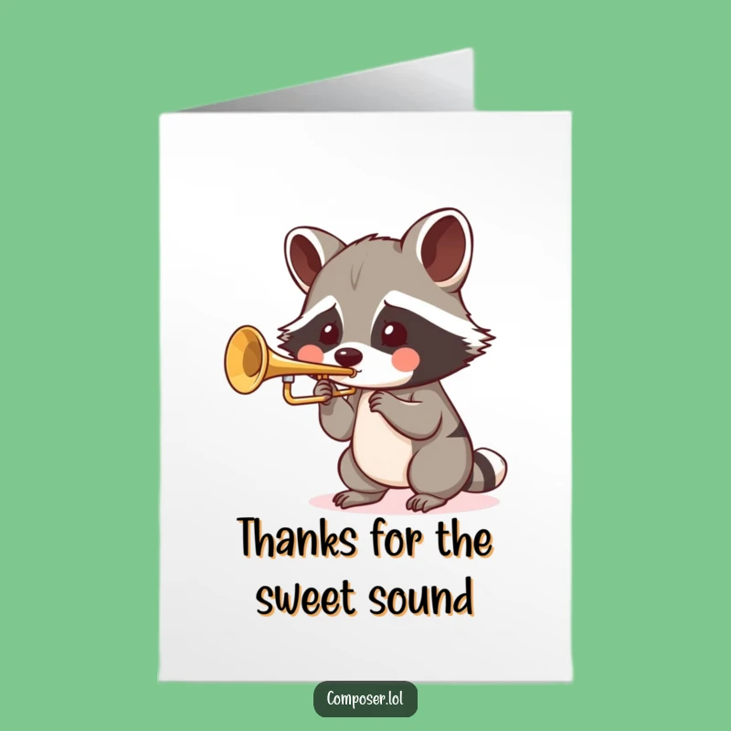 Free Printable Raccoon Trumpet Thank You Card - Humorous Downloadable Gift for Gratitude