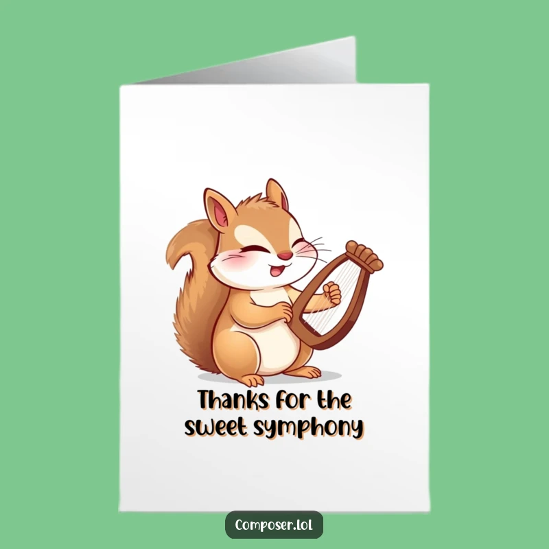 Free Printable Winking Squirrel Harpist Thank You Card - Funny Downloadable Gratitude