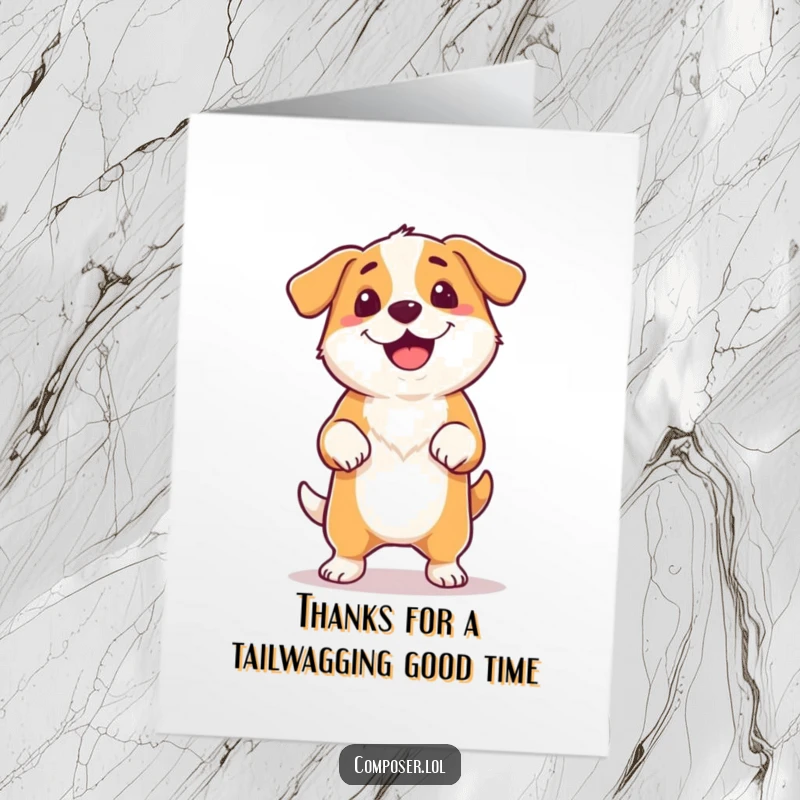 Funny Free Printable Thank You Card: A proud dog happily tapping its foot to an unseen rhythm, conveying heartfelt thanks.
