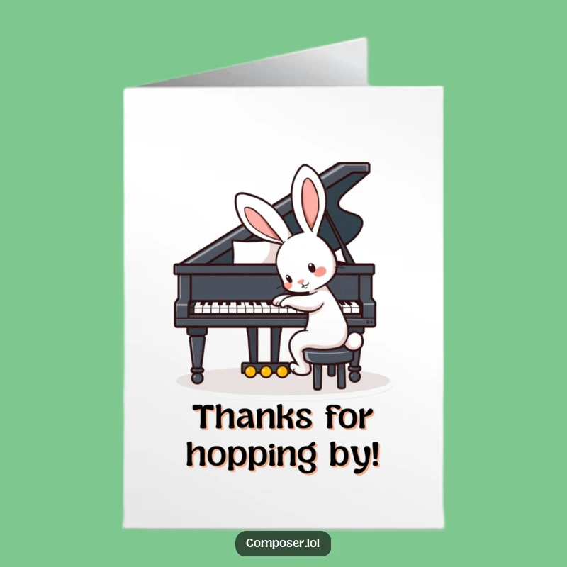 Free Printable Thank You Card: Piano Rabbit Character Funny Downloadable Gift