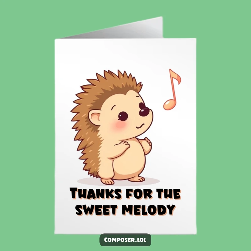 Free Printable Thank You Card: Hedgehog Music Fan Funny Downloadable Gift