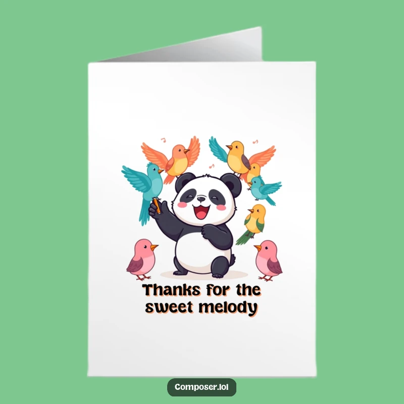 Charming Free Printable Thank You Card: Panda Conducting Birds with Gratitude!