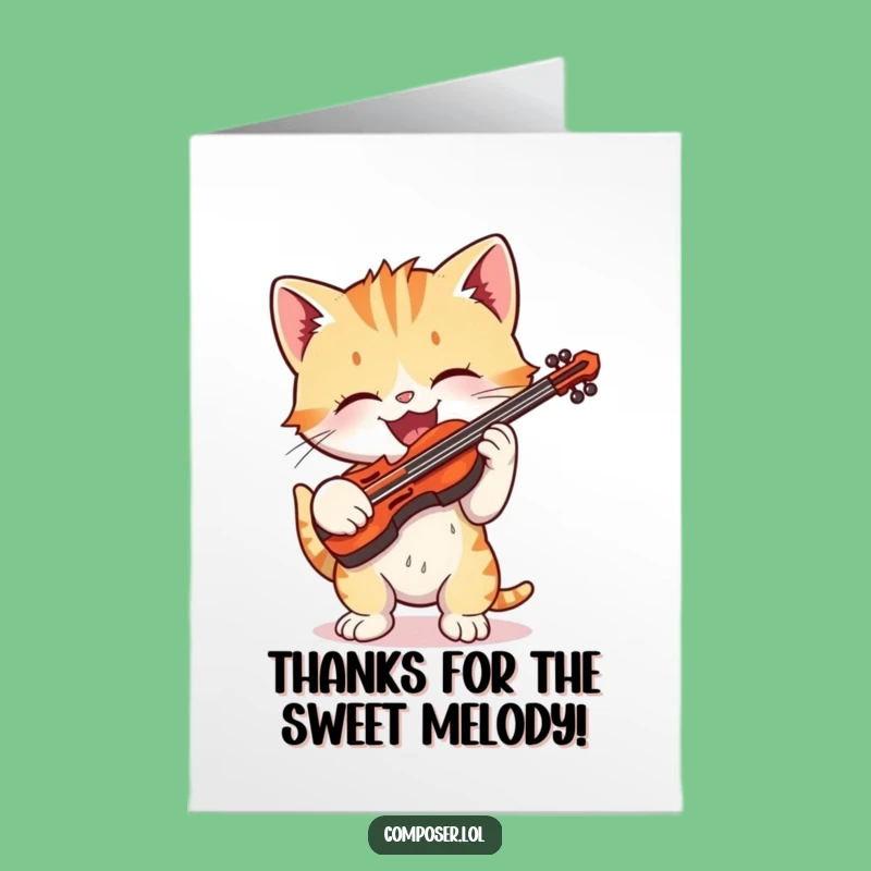 Free Printable Kitten Thank You Card: Funny Violin Cat Appreciation Gift