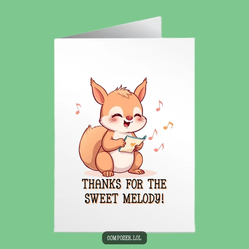 Free Printable Squirrel Composer Thanks Card: Funny Downloadable Gift for Grateful Notes