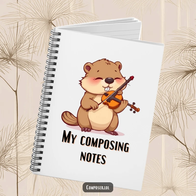 Funny notebook featuring a busy beaver meticulously tuning a violin, perfect for musical notes.
