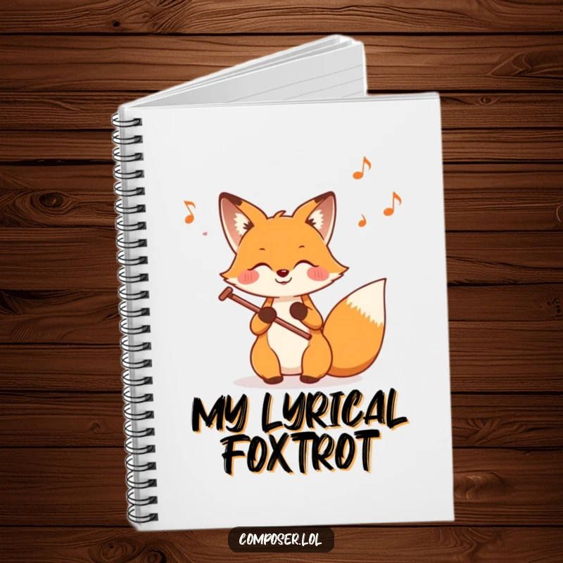 Funny Fox Composer Notebook, featuring a joyful fox composing music with notes creatively arranged on the page.