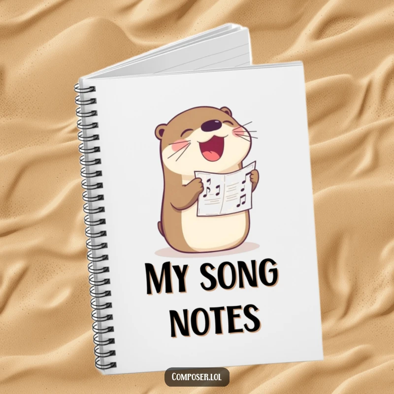 Funny otter singer notebook, a happy otter singing with sheet music in its beak, ideal for jotting down notes with musical cheer.