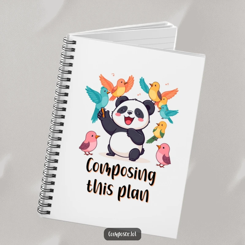Funny Panda Notebook: A joyful panda conducts birds, perfect for composing musical ideas and witty notes.