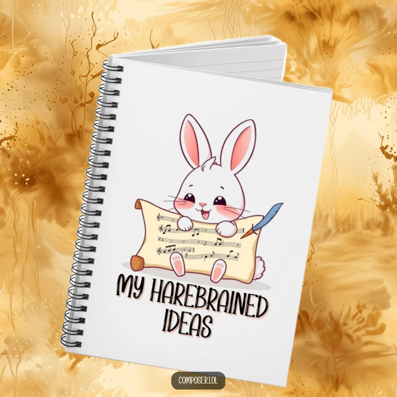 Funny Rabbit Composer Notebook - A rabbit writing musical notes, ideal for jotting down ideas and compositions.