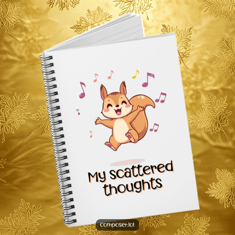 Funny Squirrel Music Notebook - A squirrel leaping between musical notes, ideal for jotting down ideas and compositions.
