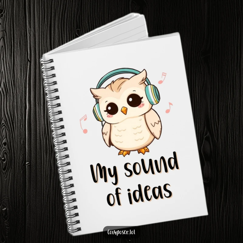 Funny Owl DJ Notebook: a cute owl wears headphones and nods rhythmically, perfect for music-themed journaling.