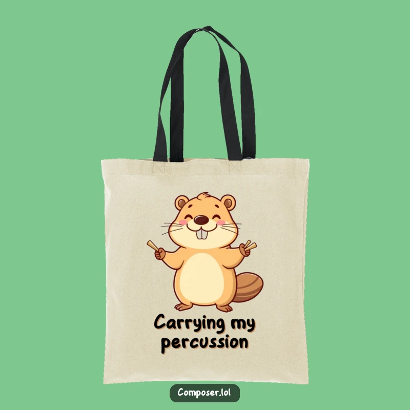 Funny Beaver Cymbals Tote Bag: Enthusiastic Musician's Carry-All, Stylish Gift