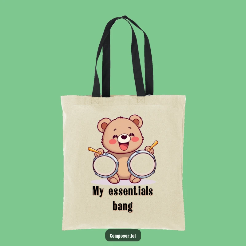 Funny Bear Cub Cymbals Tote Bag: Carry Your Fun Wherever You Go