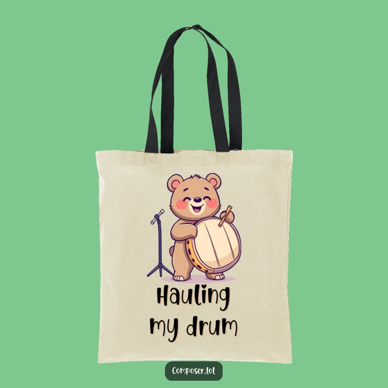 Funny Bear Tote: Happy Drummer Bag, Practical Funny Gift!