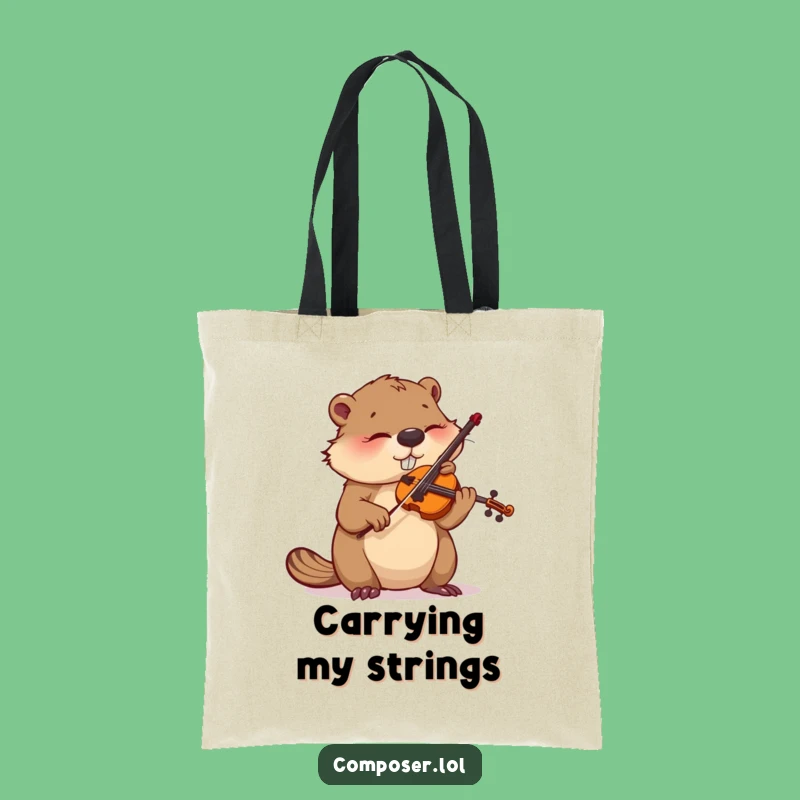 Funny Beaver Violinist Tote Bag: Carry Your Tools with This Focused Critter!