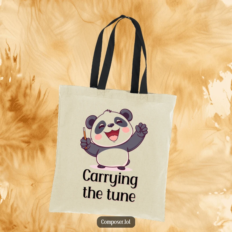 Funny Panda Conductor Tote Bag - A happy panda conducting a symphony, great for groceries, books, and spreading smiles.